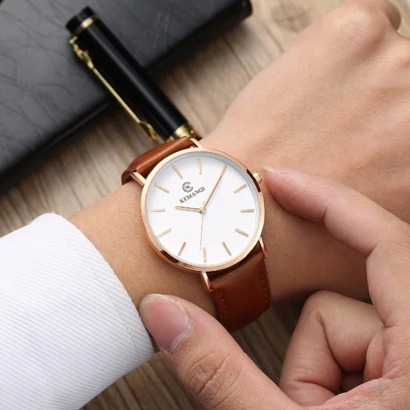 Leather Watch Band Men - Relógio de Pulso Masculino Ultra Fino