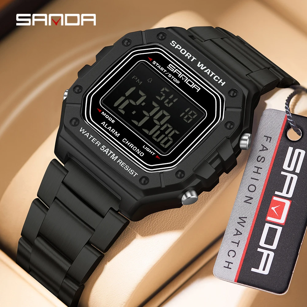 Stainless Bracelet Diver - SANDA 2235 Relógio Eletrônico Masculino Quadrado
